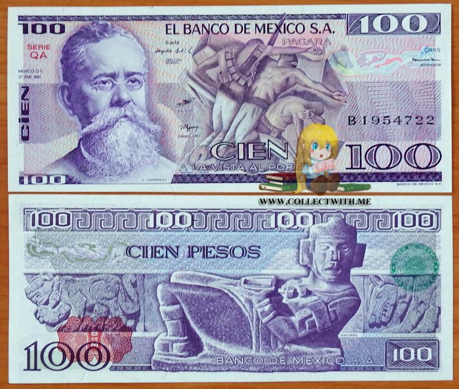 Мексика 100 песо 1981 UNC Серия QA P-74a