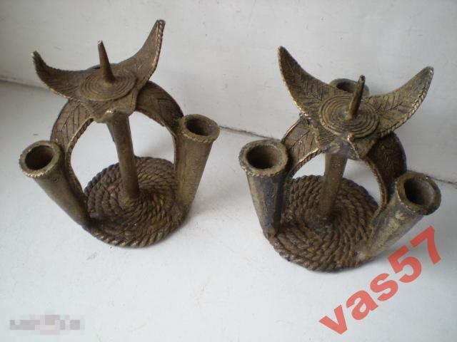 Подсвечник старинный , бронза , пара . Буддизм 