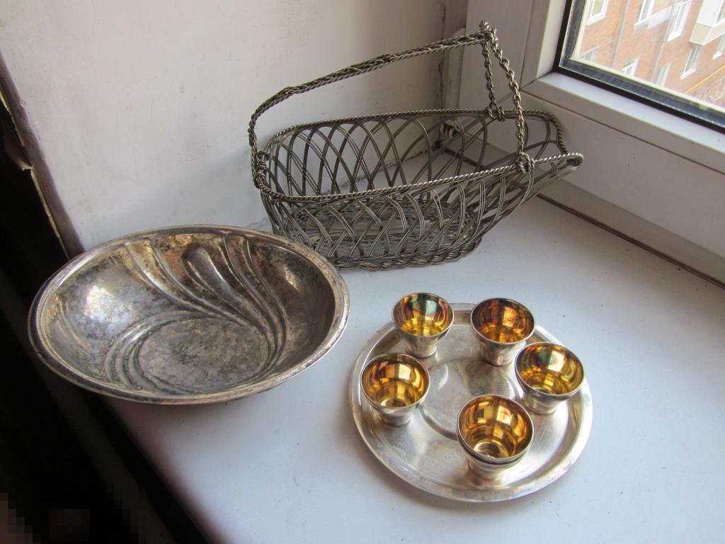 Ваза рюмка поднос  серебрение клеймо 
