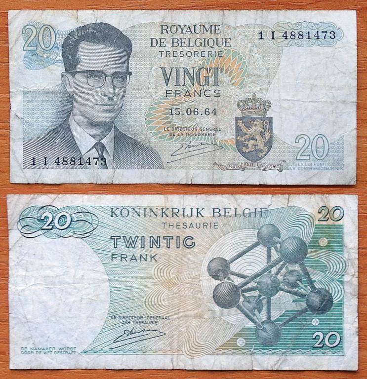 Бельгия 20 франков 1964 P-138 Замещенка Подпись 20 (1976-1984)