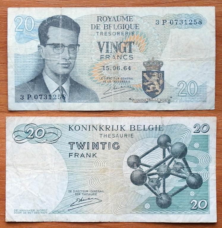Бельгия 20 франков 1964 F P-138 3P Подпись 20 (1976-1984)