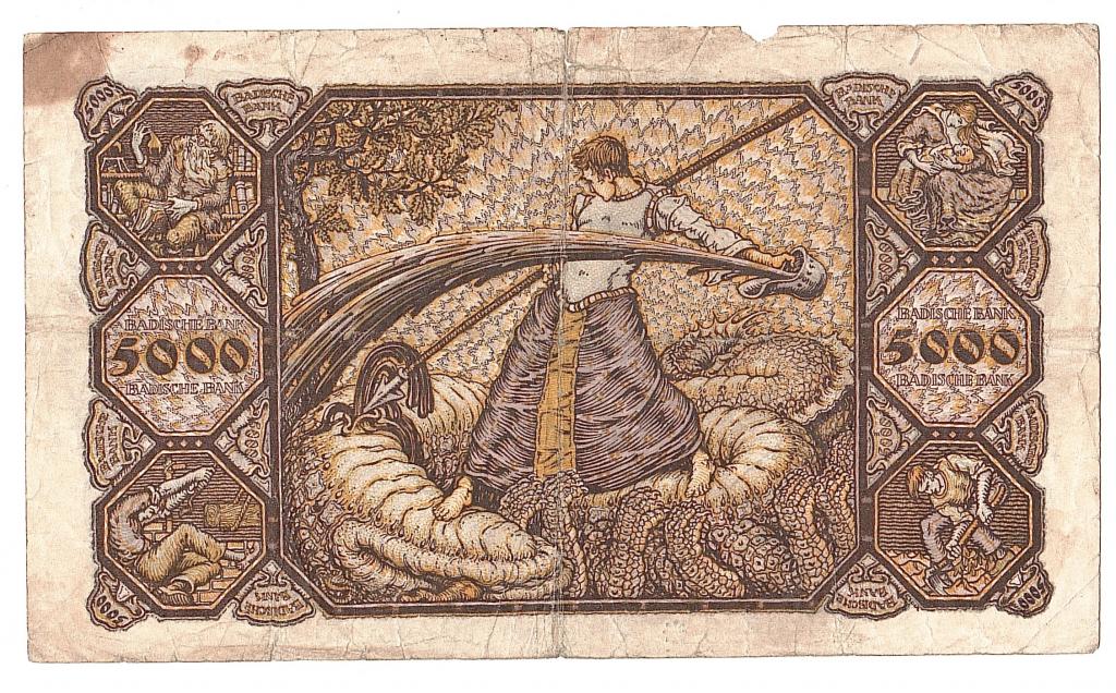 Гроссгельд нотгельд Маннхейм 5000 марок 01.08. 1922 оч большой размер Грифоны ВЗ