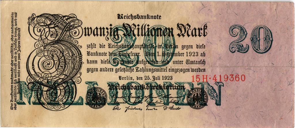 20 миллионов марок 1923 года Германия 15H419360