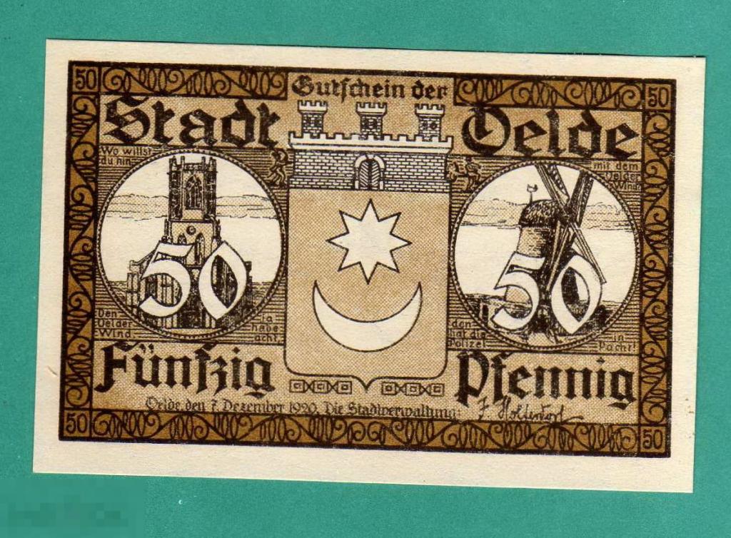 Германия 50 пфеннигов 1920  Дельде Delde ПРЕСС UNC 