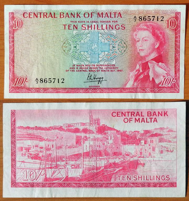 Мальта 10 шиллингов 1967 VF P-28