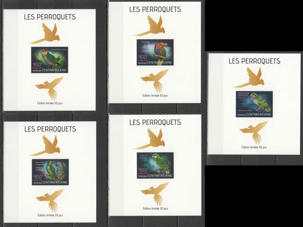 ЦАР 2013 Птицы, попугаи, люкс-блоки на картоне, UV-защита, тираж 50 экз.