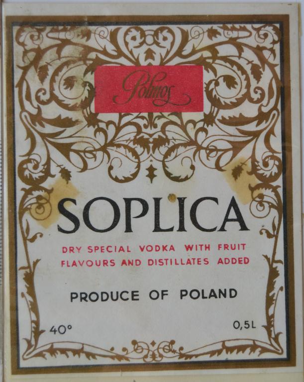 Этикетка Водка SOPLICA - Соплика  Polmos - Польша 1976 год - 1