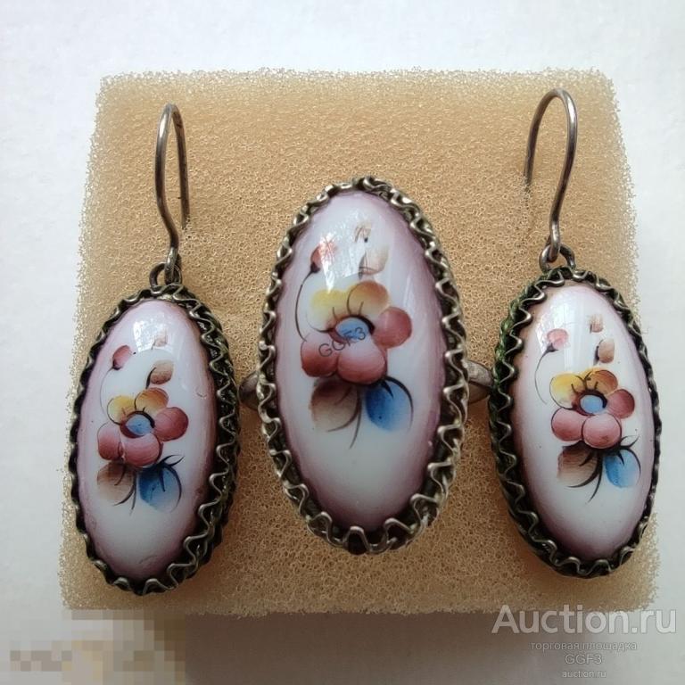 Финифть Комплект Набор Гарнитур Серьги Кольцо. 