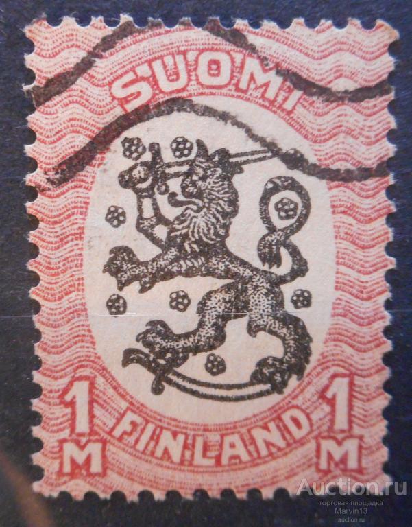 1917 год Финляндия  марка 1м карминная с оранжевым  с гашением