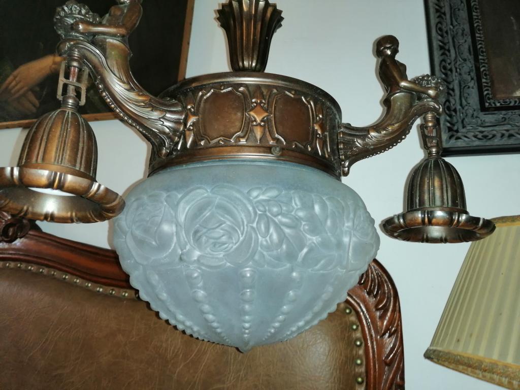 Люстра старинная с куполом  Нимфы 1930г Франция Редкая
