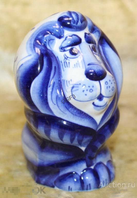 Фарфоровая Статуэтка Сувенир Лев роспись. Фарфор. Гжель. №2. 