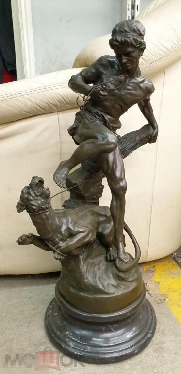 Поединок с леопардом 206.  Бой. Схватка. Кошки. Животные. Бронза.