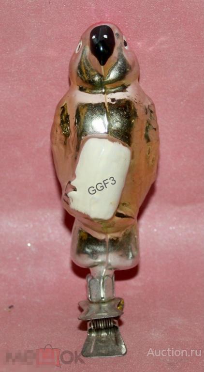 Елочная игрушка на прищепке. Попугай Карудо. Серия Доктор Айболит. Стекло СССР. Прищепка. 