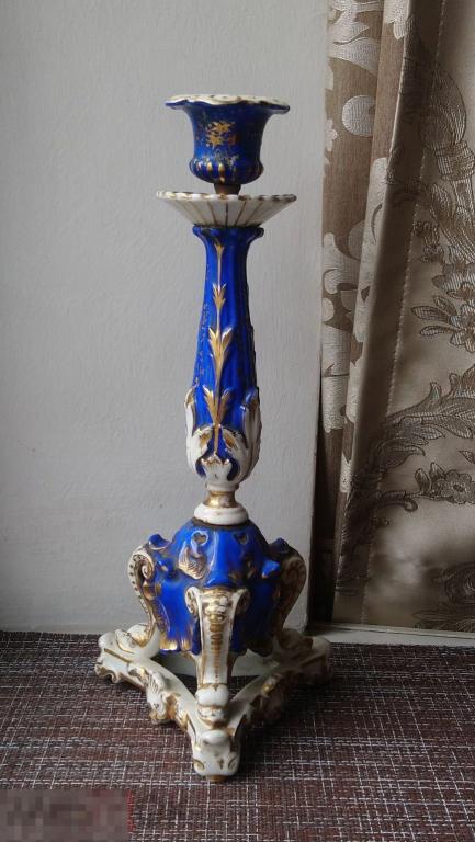 3845 Старинный подсвечник фарфор роспись Франция 1850г