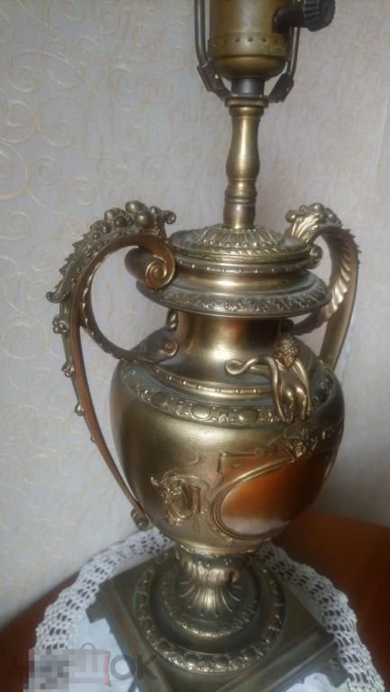 3841/2 Старинная лампа HOLLENBACH Вена бронза Мефистофель Австрия золочение 19век