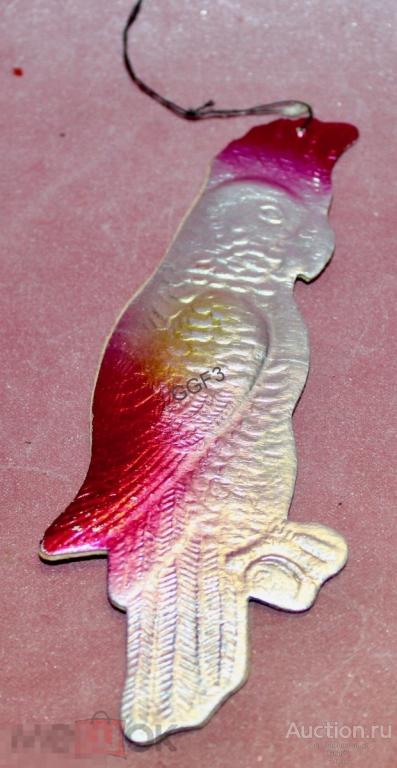 Советская Картонная Ёлочная игрушка картонаж Попугай Птица. Штампованный картон СССР. 