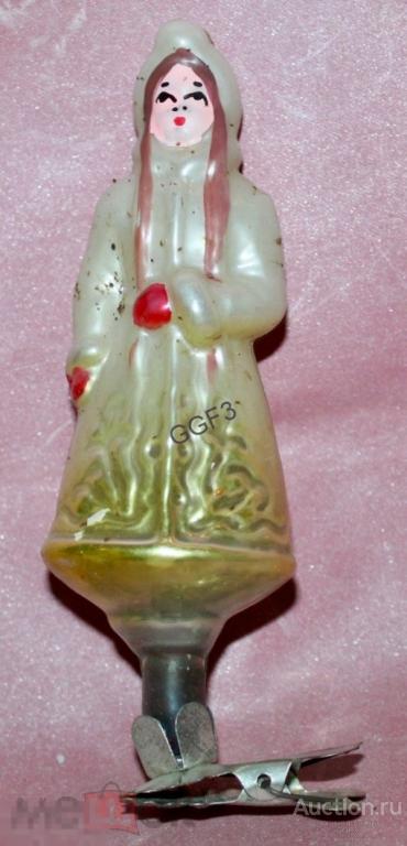 Ёлочная игрушка Снегурочка Девочка Стекло СССР Прищепка. 