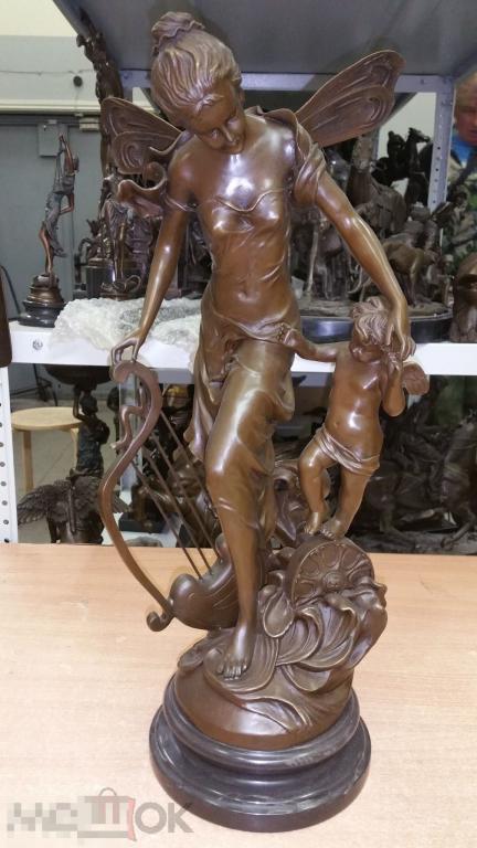 Муза с лирой и ангелочек. Девушка. Бронза. Статуэтка. 