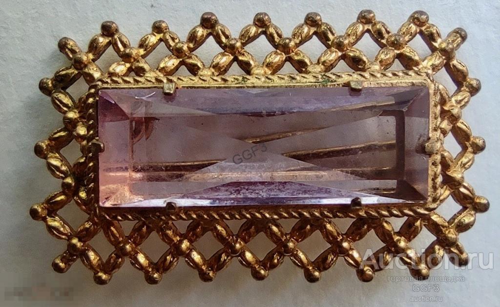 Брошь Леденец Камень Позолота СССР клеймо МКПИ Винтаж. 