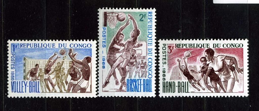 Конго (Браззавиль). Баскетбол волейбол гандбол. 3 марки. 1966.**