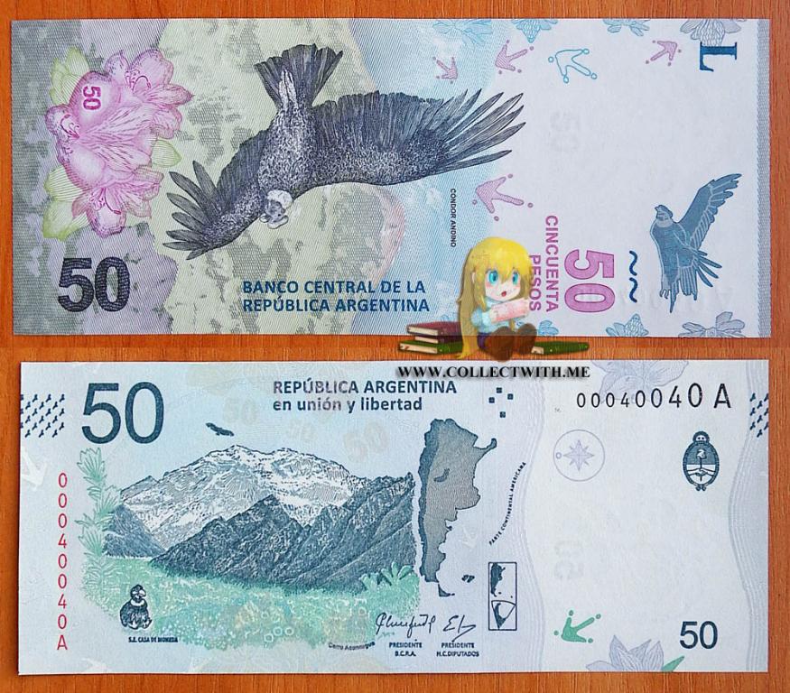 Аргентина 50 песо 2018 UNC с/н 00040040 P-363