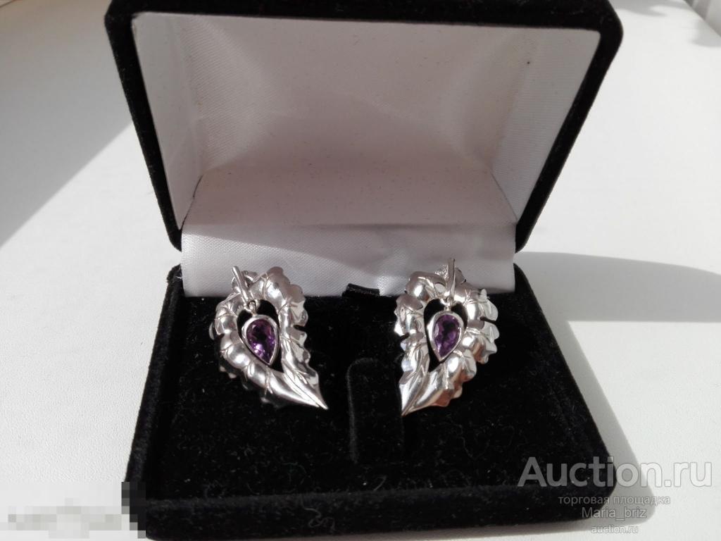 Эксклюзив! Серьги серебро 925 природные аметисты 