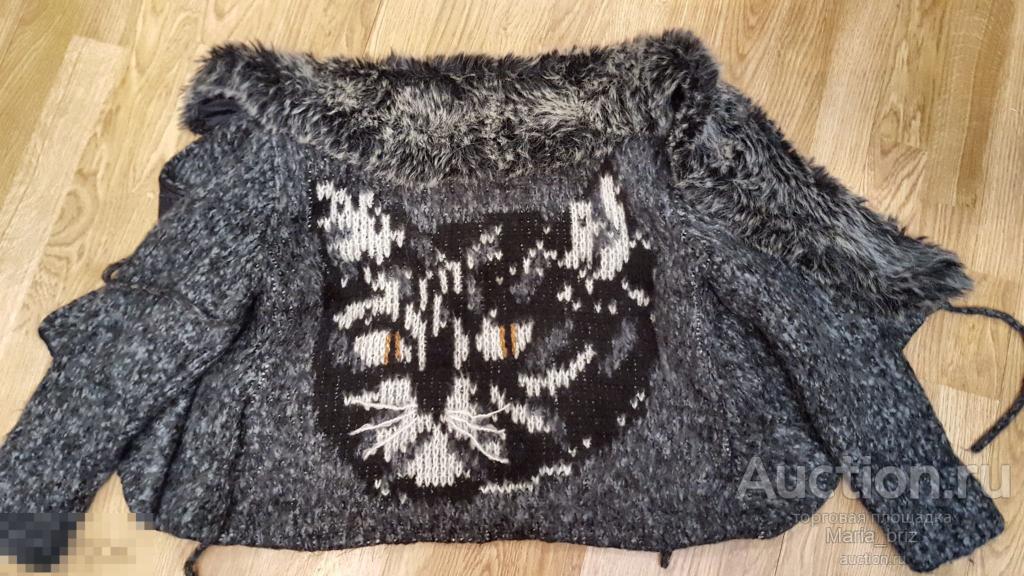 Кардиган бренд Password с котом необычный тёплый на подкладе 