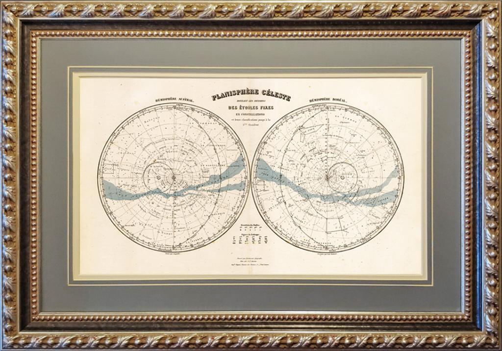 Гравированная карта 1860-ых гг. Полушария звездного неба, в раме R1465