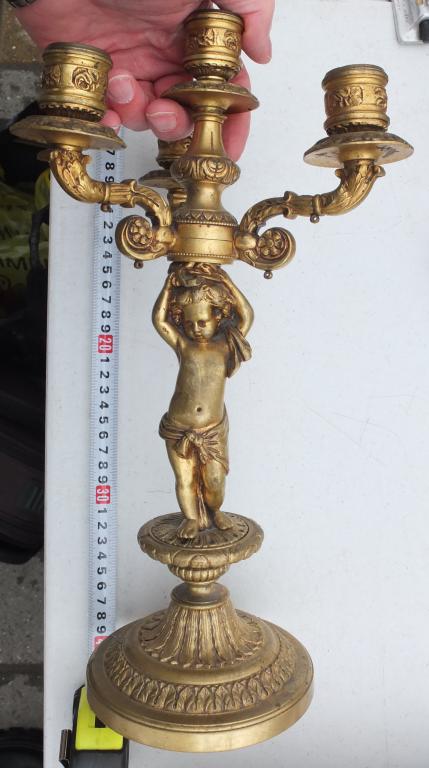 бронзовый канделябр с ангелом, 4х рожковый,бронза,золочение, 19 век