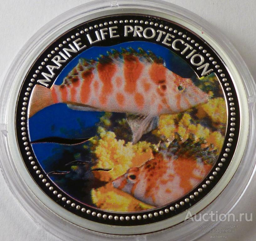 2006 год 5$ Палау Рыба Окунь серебро 925 пробы 25 грамм