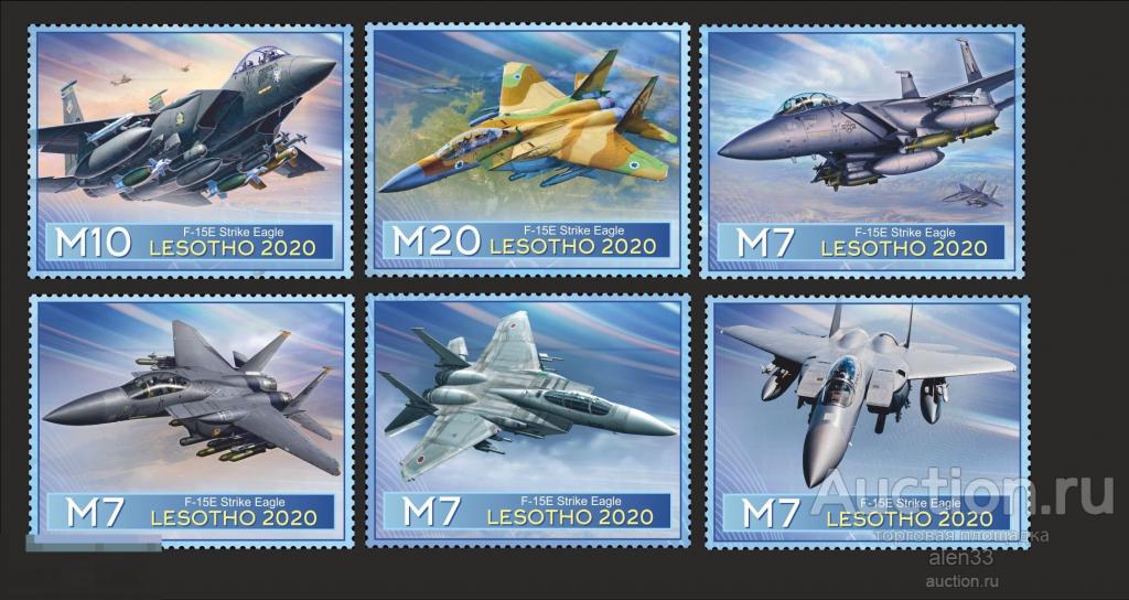 Транспорт, авиация, самолеты Ф-15 Лесотто  серия 6 марок 2020 год 