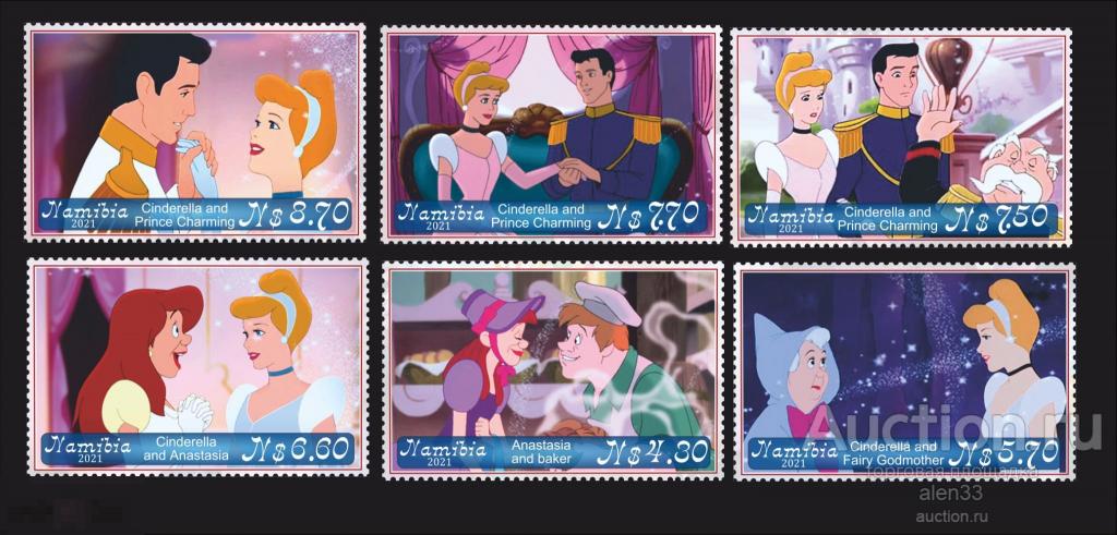Кино, мультфильмы,  Дисней Золушка Намибия серия 6 марок 2021 год 