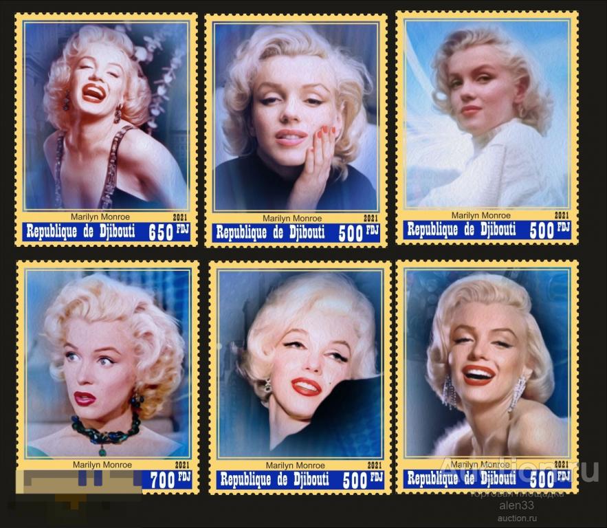 Кино, Мэрилин Монро   2021  год Джибутия серия 6 марок 