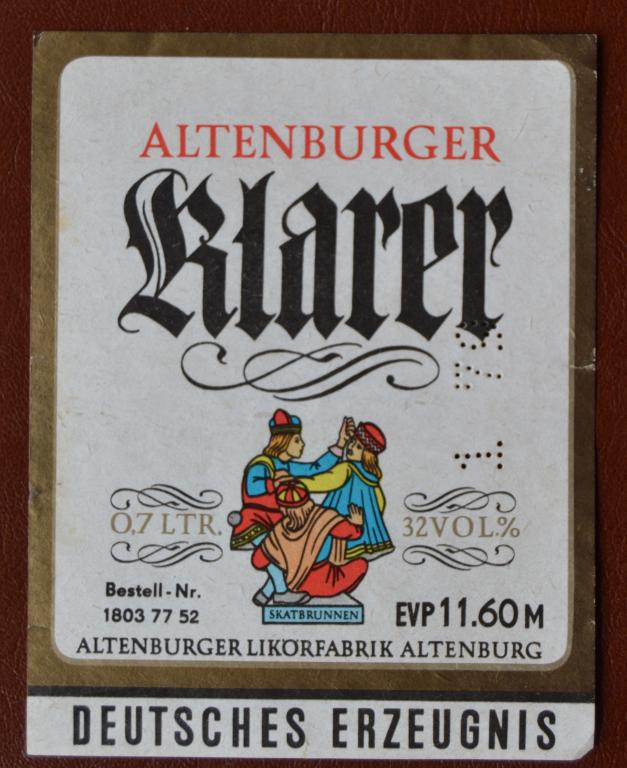 Этикетка Ликер KLARER - ГДР Германия Альтенбург  - 1979 год - 1