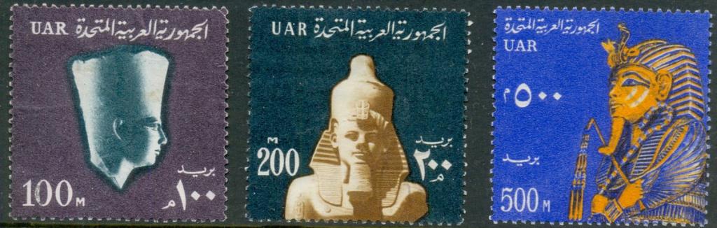 Египет (UAR) 1964 г. Древний  Египет фараоны . Серия  Mi 729 - 731 . ЧСН / гаш.