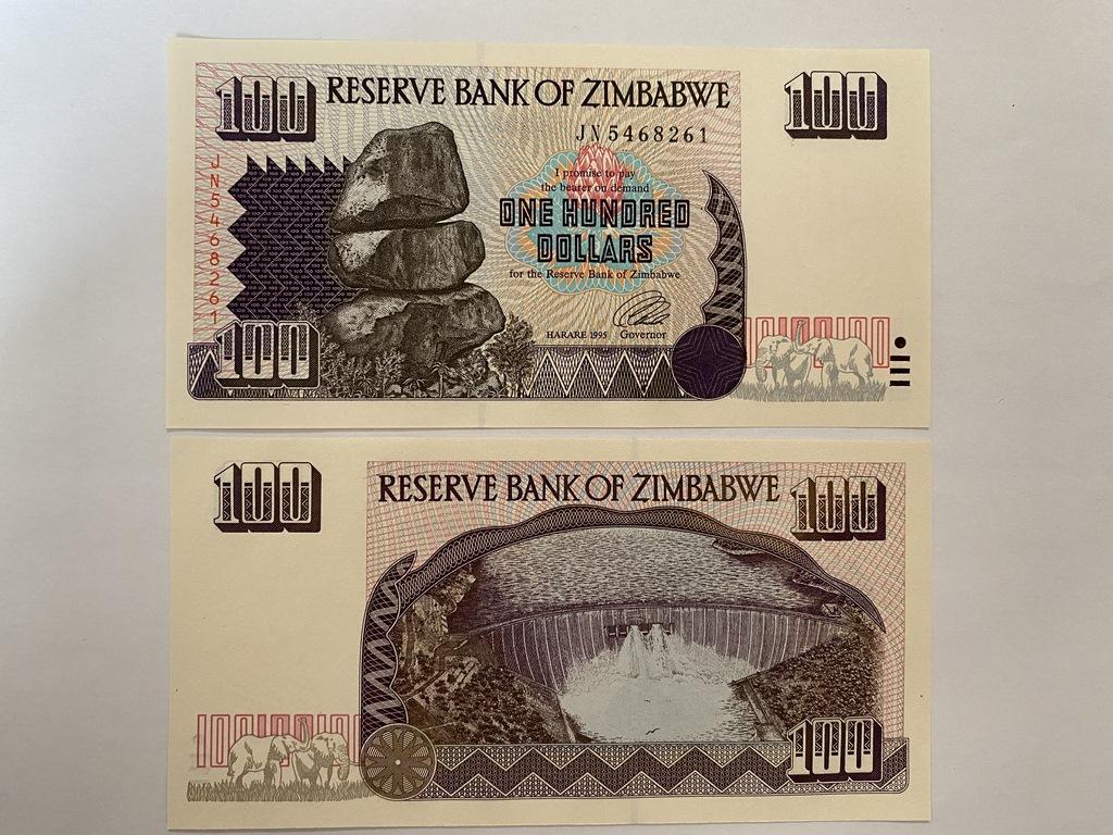 Купюра Банкнота   Зимбабве. 100 долларов, 1995  А 28  Состояние ПРЕСС UNC