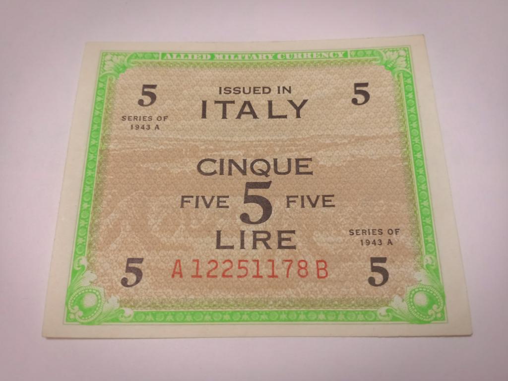 Италия, 5 лир 1943 год. Пресс unc