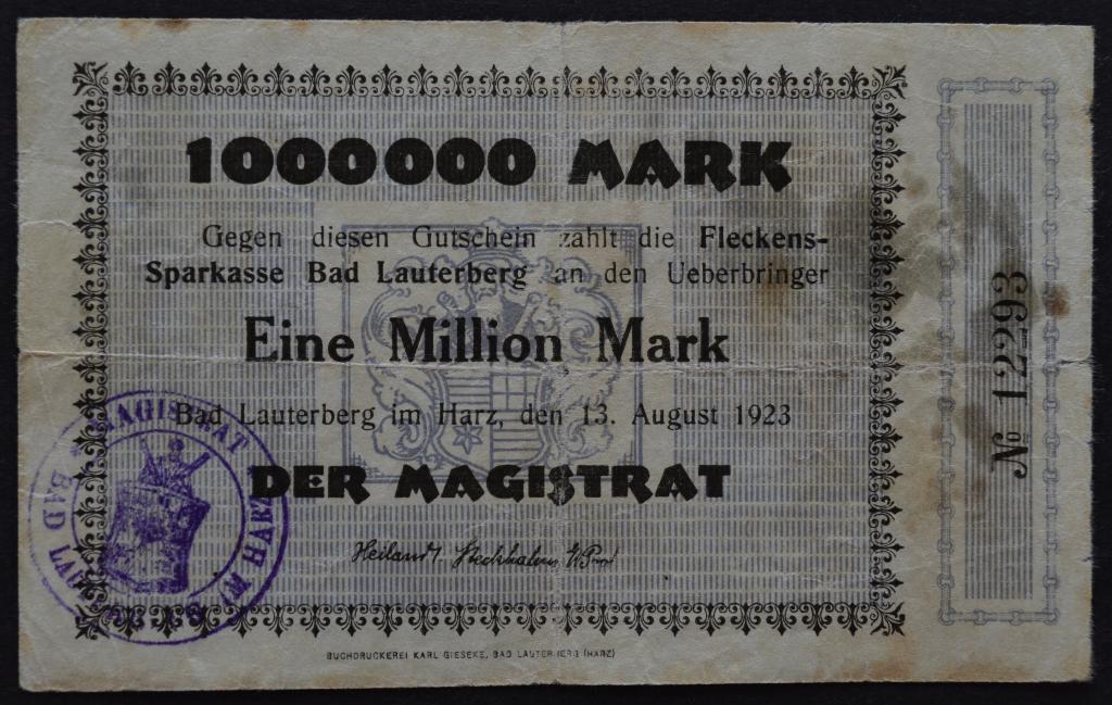 Германия 1 миллион марок 1923 год.