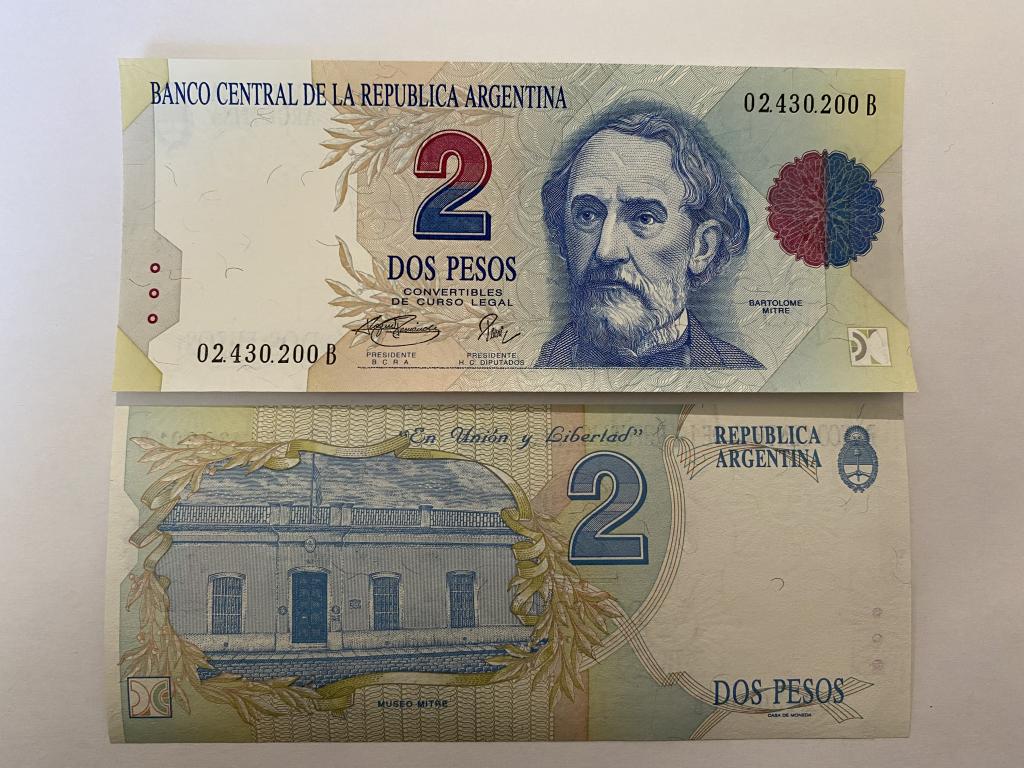 Банкнота Купюра Аргентина. 2 песо, 1993  Состояние UNC ПРЕСС А 39