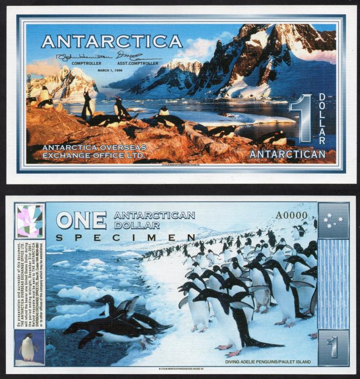 Антарктика  - 1 доллар 1996  г., ОБРАЗЕЦ,    UNC
