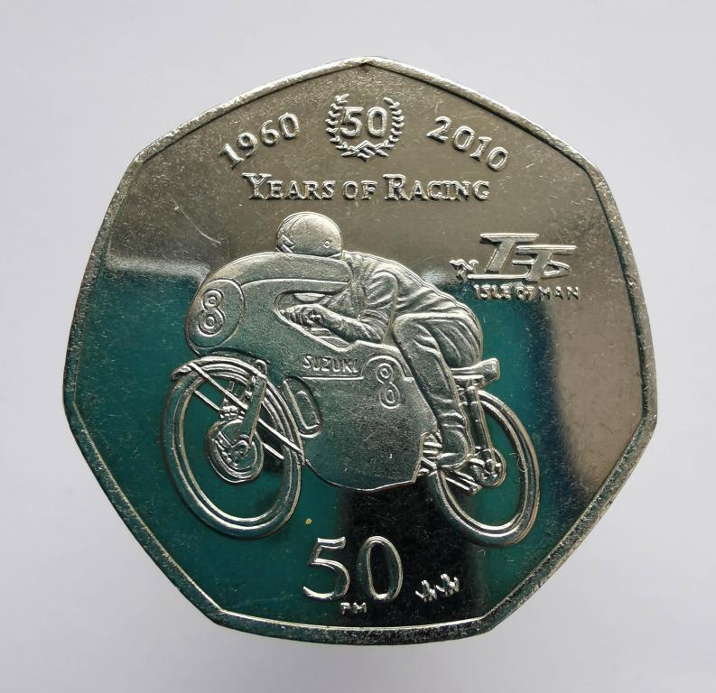 Остров Мэн 50 пенсов 2010 Мотогонки Tourist Trophy ТТ мотоцикл дешево