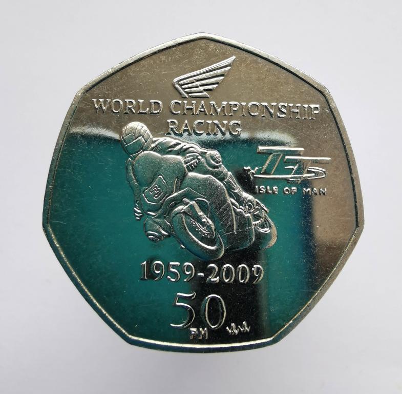 Остров Мэн 50 пенсов 2009 Мотогонки Tourist Trophy ТТ мотоцикл дешево