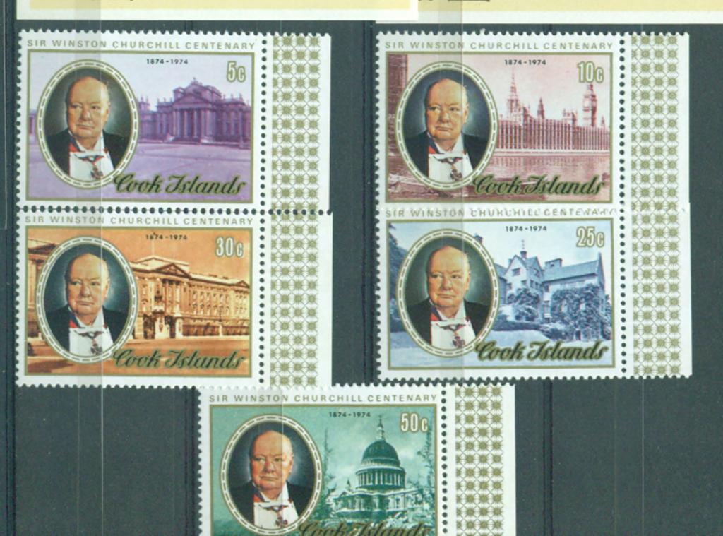 Кука острова 1974 г. серия 100 лет Черчилю негашеный **