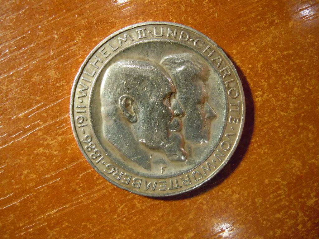 3 марки 1911г(F) Вюртемберг, Германия, Вильгельм II и Шарлотта.