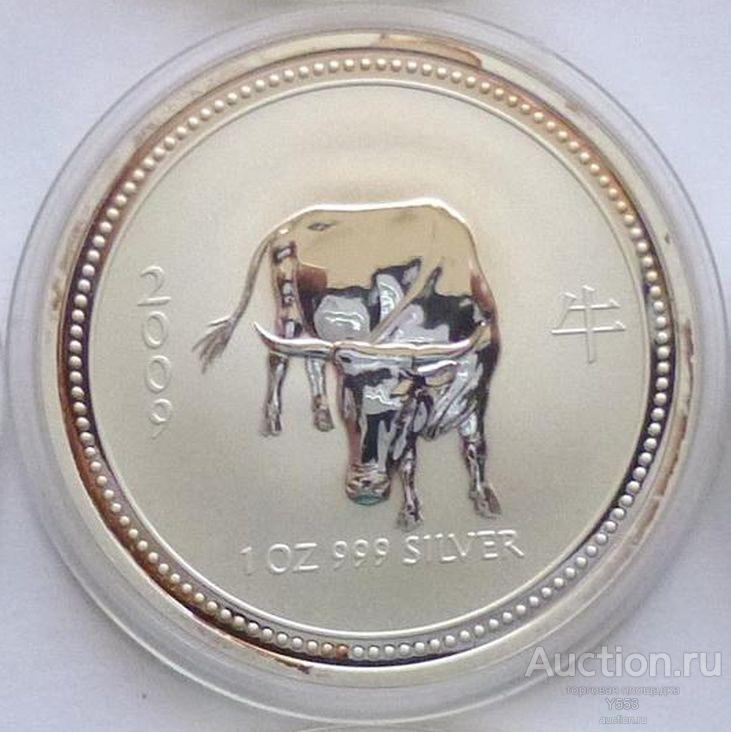 Австралия 1 доллар 2007 Год быка. Восточный лунный календарь/2009 на реверсе (серебро)