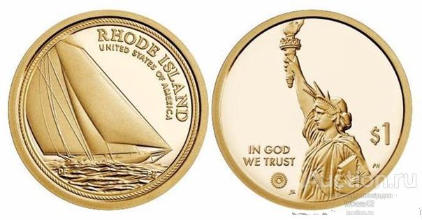 Американские инновации, Яхта, Род Айленд 2022 г. $1 доллар,  Р, D, UNC