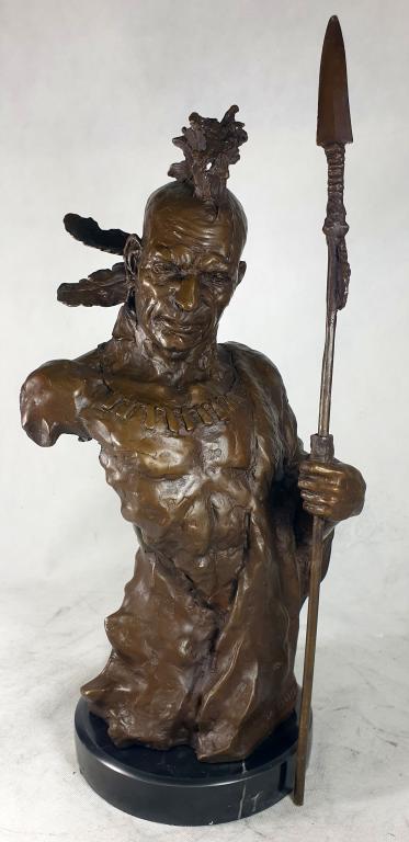 Ирокез. Индеец с копьем. Воин. Бронза. Статуэтка.