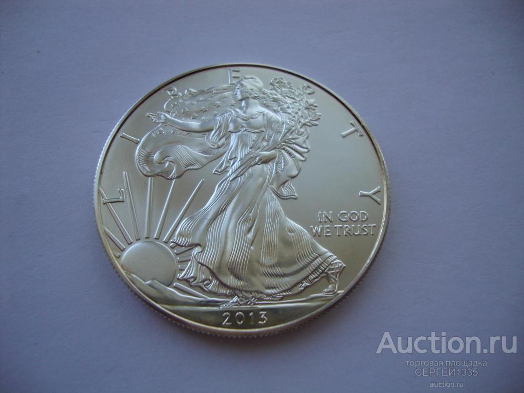 США 1 доллар 2013 Шагающая свобода Американский орел СЕРЕБРО 5