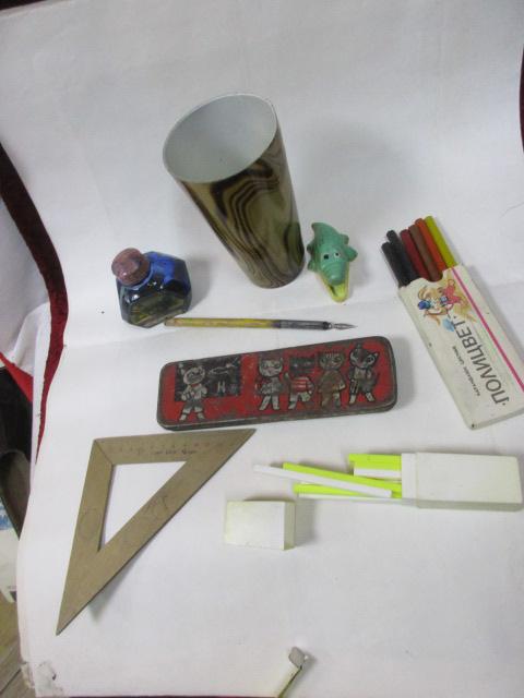 ПЕРЬЕВАЯ РУЧКА. ПЕНАЛ. ЧЕРНИЛА. КАРАНДАШИ. ТОЧИЛКА. КАРАНДАШНИЦА. ЦЕНА ЗА ВСЕ. СССР