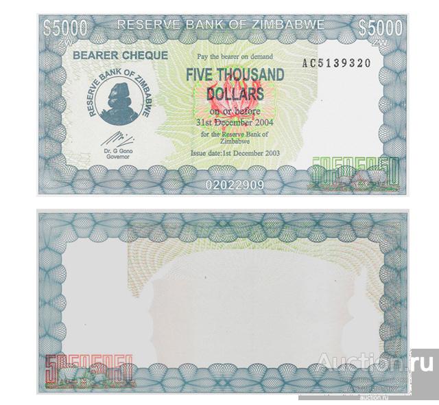 5000 долларов 2003 Зимбабве, копия арт. 19-16822